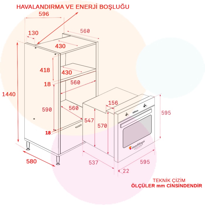 Modilayn YASEMİN Huş Ankastre- Mikrodalga Dolabı, Mini- Midi Fırın Dolabı