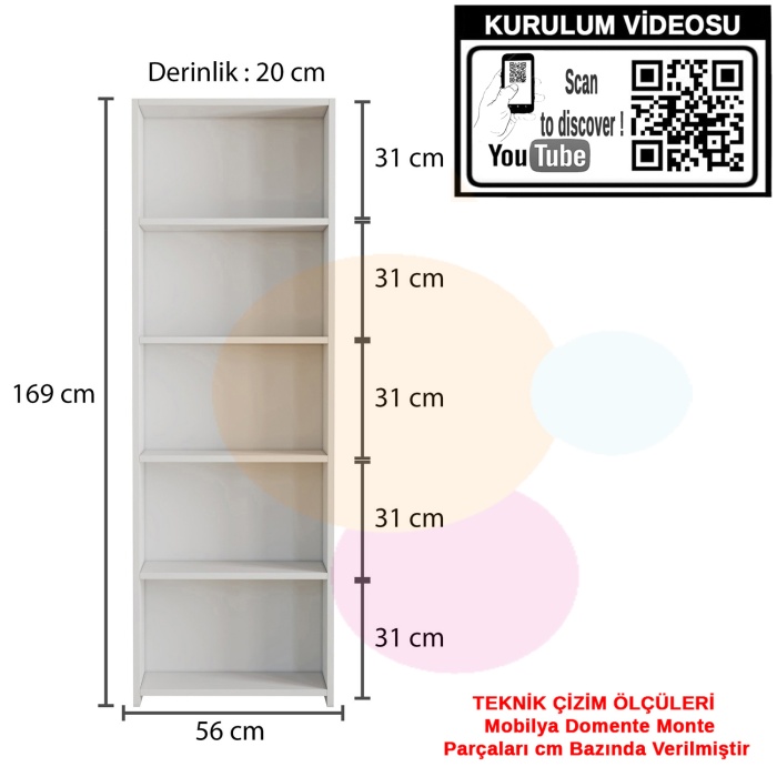 Modilayn AY 5 Raflı Kitaplık Kütüphane Ofis Dosya Evrak Kiler Düzenleyici Raf