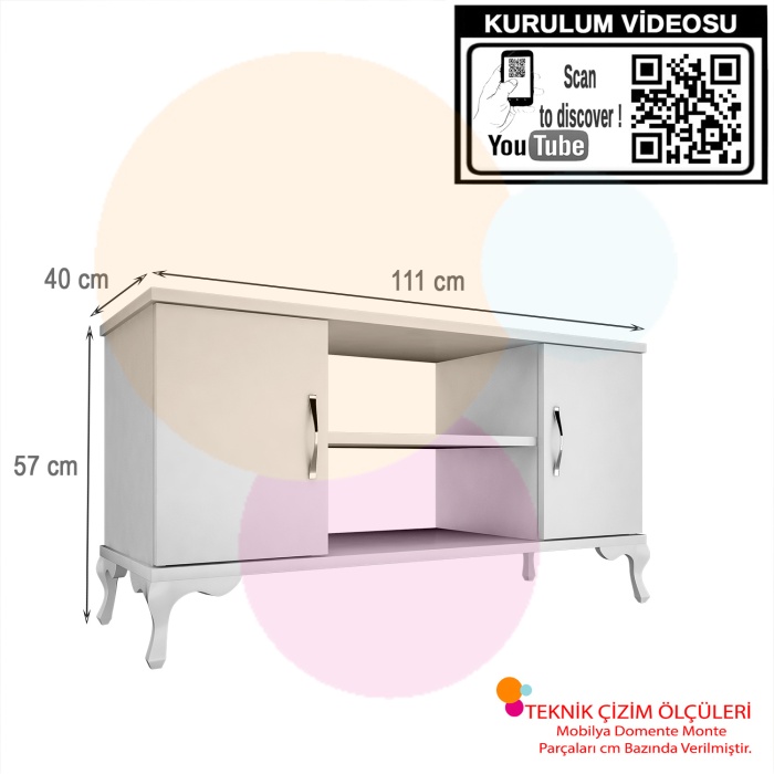 MODİLAYN MENEKŞE Lükens Ayaklı TV Sehpası -BEYAZ