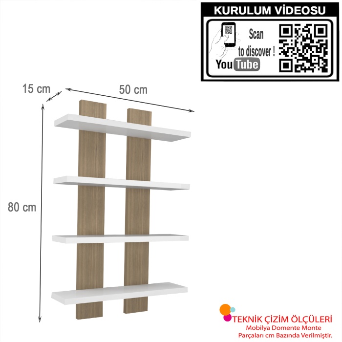 Modilayn NERGİS 4 Lü Duvar Rafı, Moderen Ahşap, baharatlık, çerçeve, Kitaplık