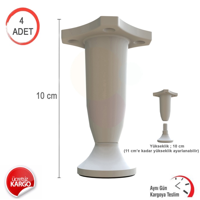 Alkur homeline 4 Adet 10 cm Plastik Beyaz Bingolu ( 1 cm Ayarlanabilir)