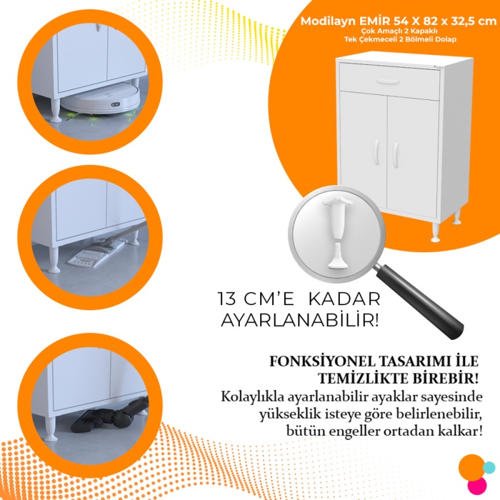 Modilayn EMİR 54 x 82 x 32,5 cm Çekmeceli Çok Amaçlı Banyo & Mutfak Dolabı 