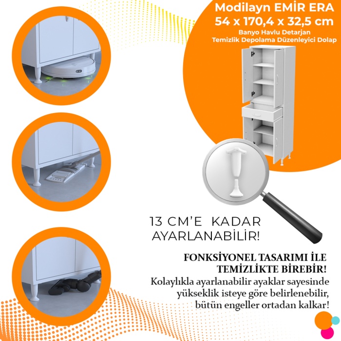 Modilayn EMİR ERA 55 x 173 x 32,5 cm Kapaklı Ve Çekmeceli Çok Amaçlı Banyo & Mutfak Dolabı