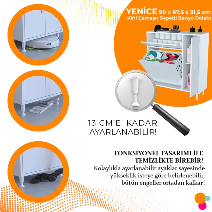 Modilayn YENİCE 90 x 97,5 x 32,5 cm Çamaşır Hazneli Çok Amaçlı Banyo & Mutfak Dolabı