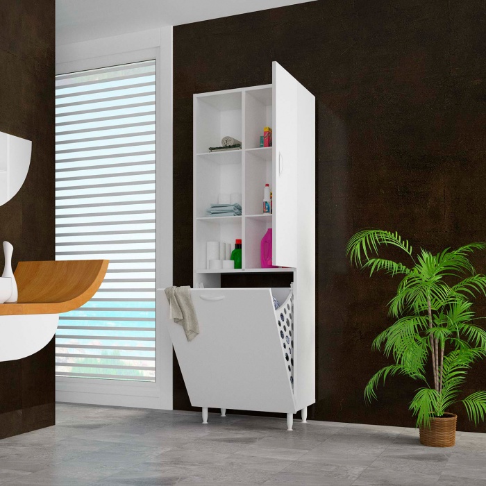 Modilayn İNCİ 55x165 cm Kirli Çamaşır Sepetli Banyo Dolabı