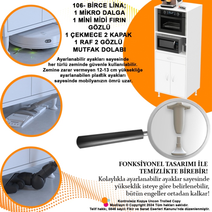 Modilayn BİRCE LİNA M-60 x 162,4 x 48 cm Çekmeceli Çok Amaçlı Fırın ve  Banyo & Mutfak Dolabı