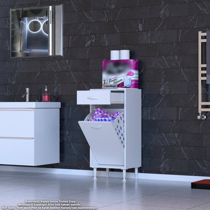 Modilayn EMİR 35 x 88 x 32,5 cm 1 Göz Sepetli kirli çamaşır banyo dolabı piratik çok foksiyonlu düzenleyici dolap