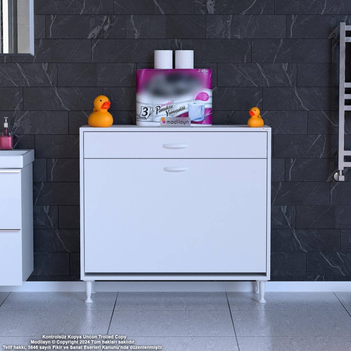 Modilayn EMİR 90 x 88 x 32,5 cm 3 Göz Sepetli kirli çamaşır banyo dolabı piratik çok foksiyonlu düzenleyici dolap