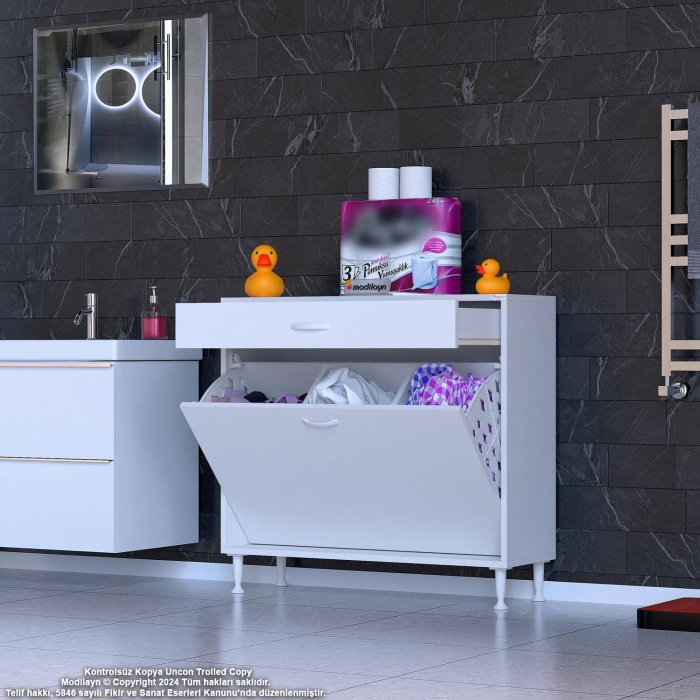 Modilayn EMİR 95 x 88 x 32,5 cm 3 Göz Sepetli kirli çamaşır banyo dolabı piratik çok foksiyonlu düzenleyici dolap