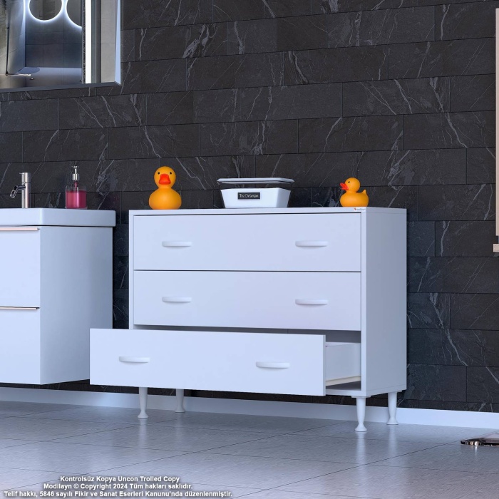 Modilayn SÖKE 90x75x32,5 cm’ lik 3 Çekmeceli 6 Gözlü Banyo Organizeri Maxi Çok Amaçlı Banyo dolabı