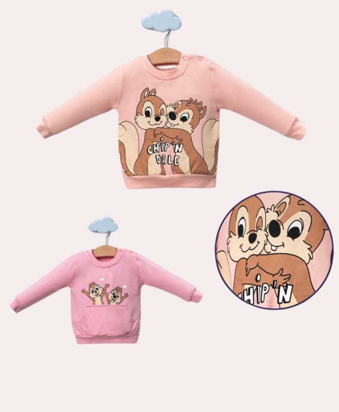 Kız Çocuk Sweatshirt | Sincap Desenli |  Pembe | 6 - 24 Ay