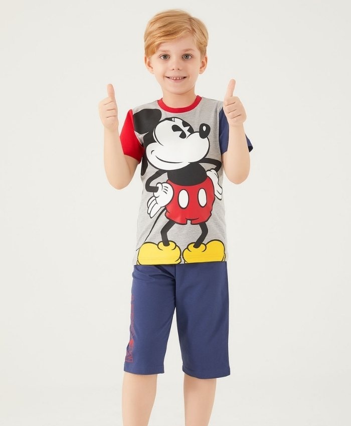 Mickey Mouse Baskılı Erkek Çocuk Takım | Şort & Tshirt | Mavi Renk | 3 - 9 Yaş