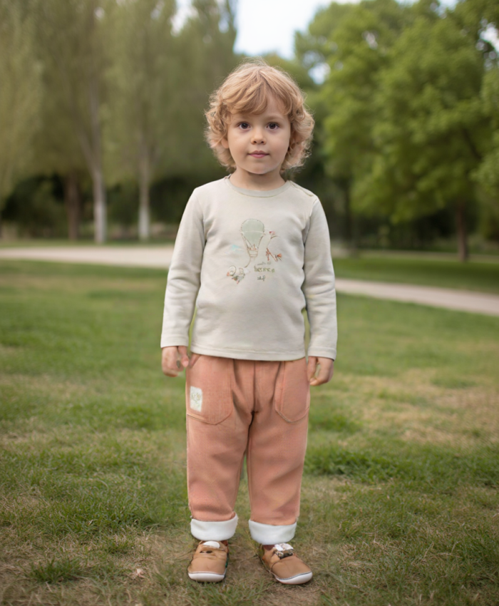 Erkek bebek uçan balon baskılı uzun kollu sweat waflee kumaşlı pantolon takım