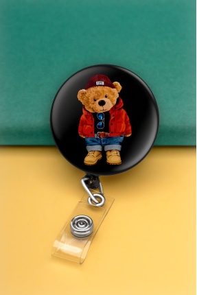 Ayı Teddy Bear Metal Buton Yoyo Yaka Kartığı Kart Tutucu Yoyo Kartlık - MBY0007