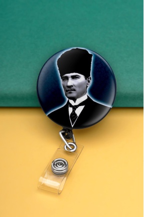 Mustafa Kemal Atatürk Metal Buton Yoyo Yaka Kartığı Kart Tutucu Yoyo ve Kartlık - MYK0003