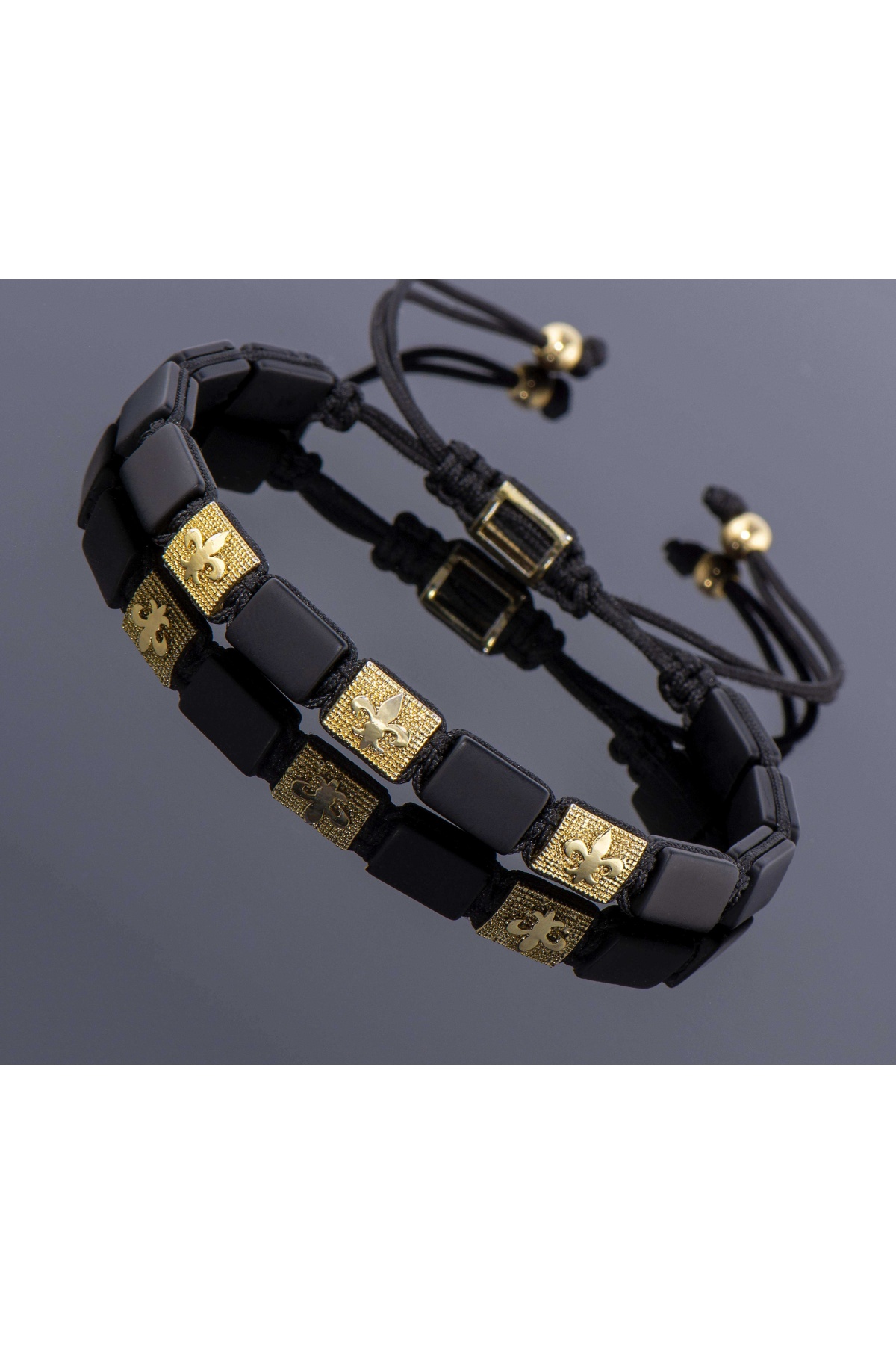 ZCN Fleur de lis Zambak Çiçeği Oniks Shamballa Bileklik - PRE0002