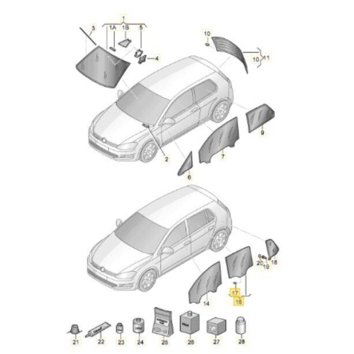 Kapı Camı (Sol Arka)(VW)(5G6845025)(VW Golf 7)