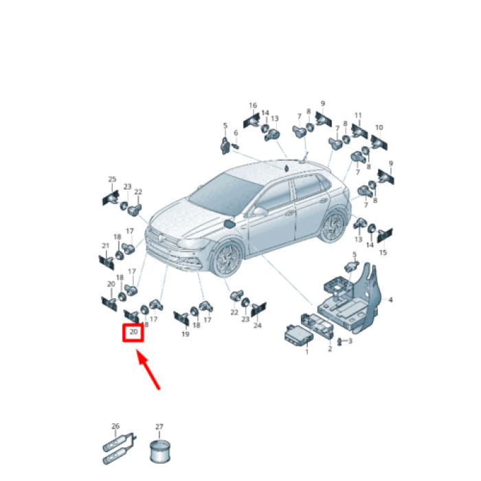 Braket, Park Sensörü (Ön Orta İki)(VW)(2G0919493A)(VW Polo Mk5)