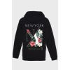 NEW YORK SIRT BASKILI  ÜÇ İPLİK SWEATSHIRT OVERSIZE HOODIE