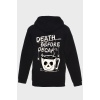 DEATH BEFORE SIRT BASKILI  ÜÇ İPLİK SWEATSHIRT OVERSIZE HOODIE