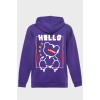 HELLO SIRT BASKILI  ÜÇ İPLİK SWEATSHIRT OVERSIZE HOODIE