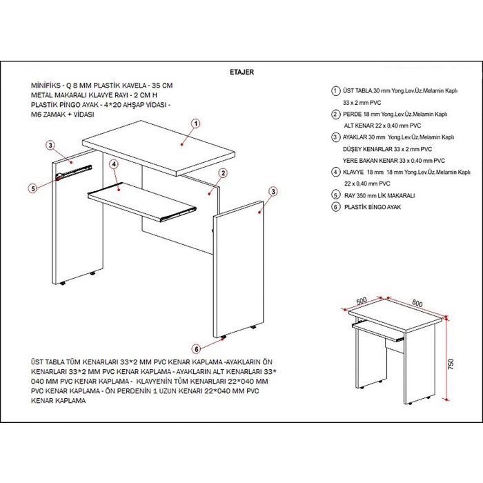 Ares Bilgisayar Masası 90 x 60 x 75