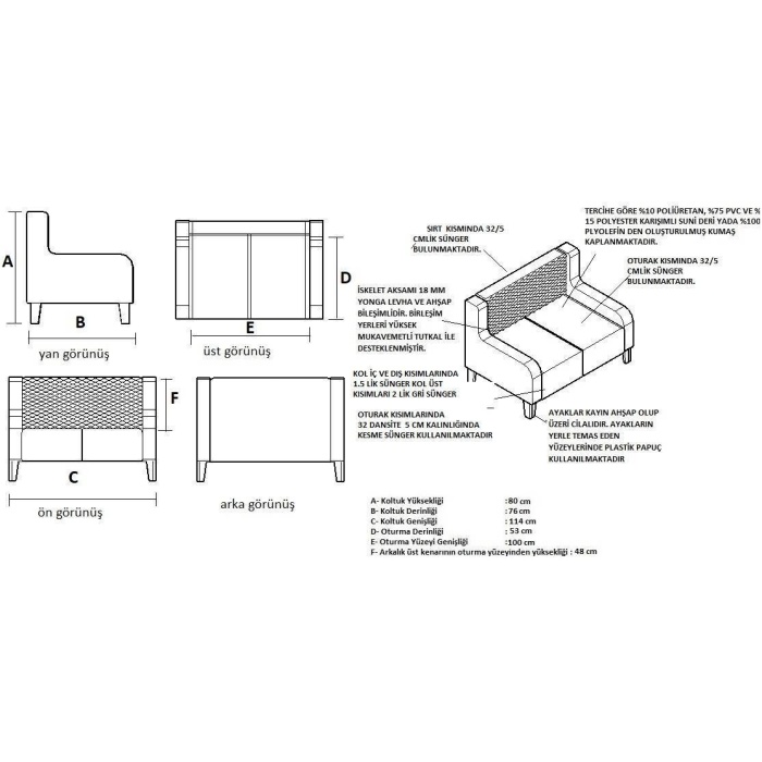 Alfa İkli Kanepe 114x 76x 80