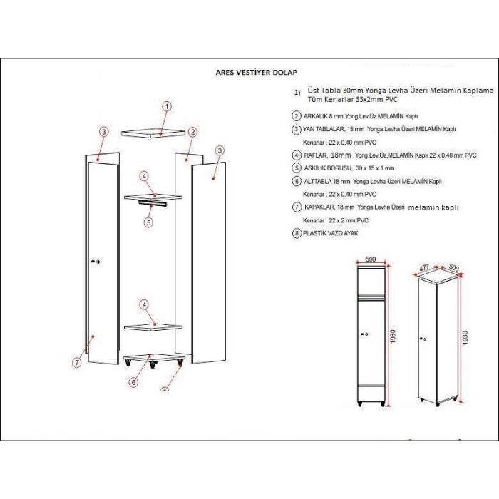 Ares Soyunma Dolabı 50x48x190