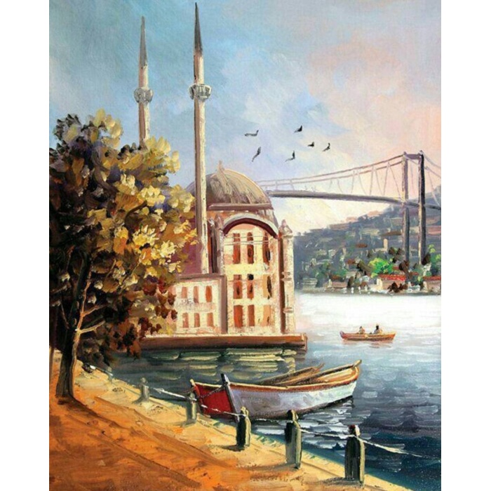 Canvas Ortaköyde Nostalji Sayılarla Boyama Seti Kasnaklı  100 x 140 cm