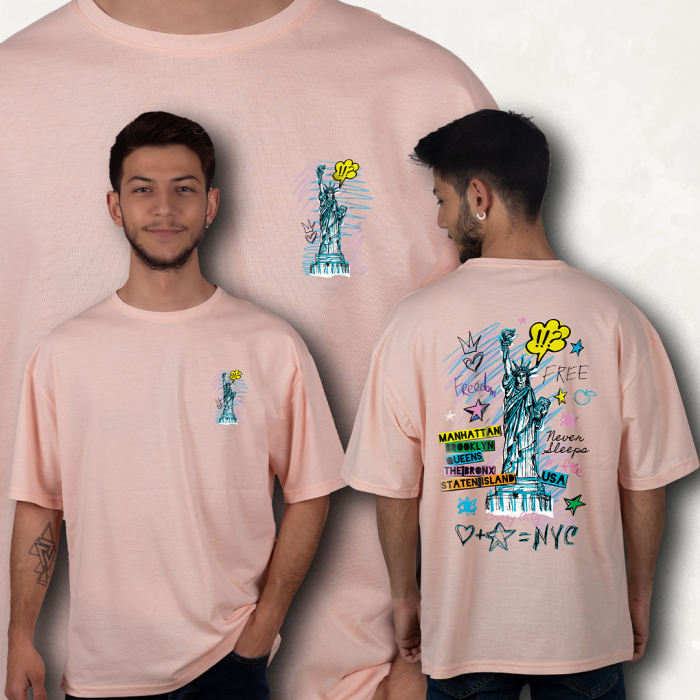 STATUE OF LIBERTY FİGÜR BASKILI OVERSIZE T-SHIRT