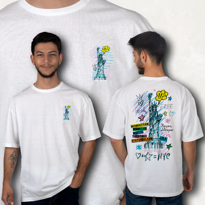 STATUE OF LIBERTY FİGÜR BASKILI OVERSIZE T-SHIRT