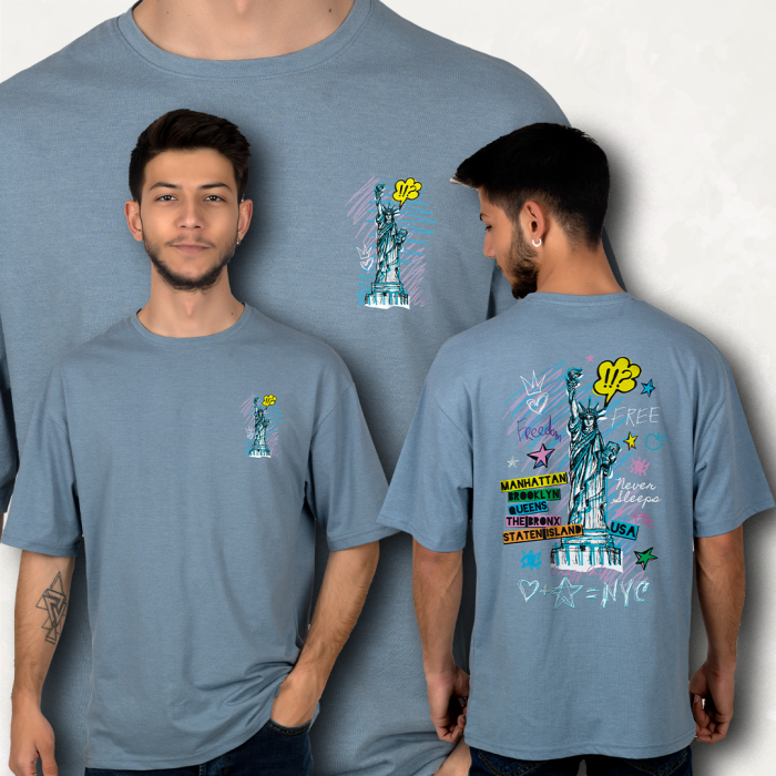 STATUE OF LIBERTY FİGÜR BASKILI OVERSIZE T-SHIRT