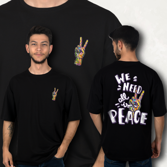 PEACE FİGÜR BASKILI OVERSIZE T-SHIRT