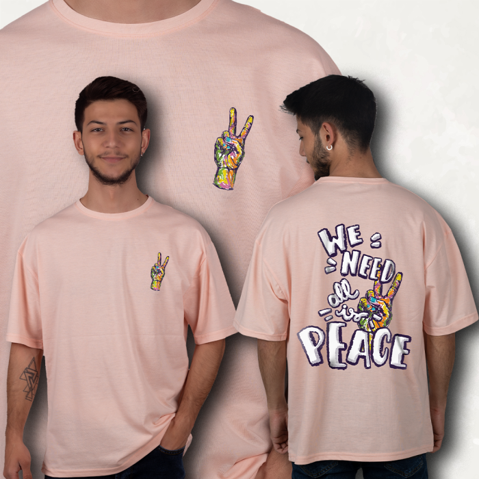 PEACE FİGÜR BASKILI OVERSIZE T-SHIRT