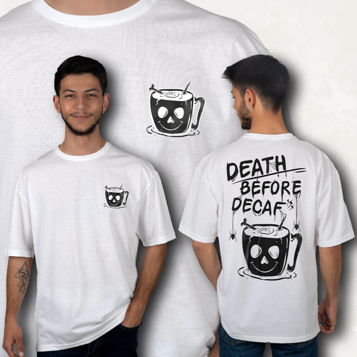 DEATH BEFORE DECAF FİGÜRLÜ BASKILI OVERSIZE T-SHIRT