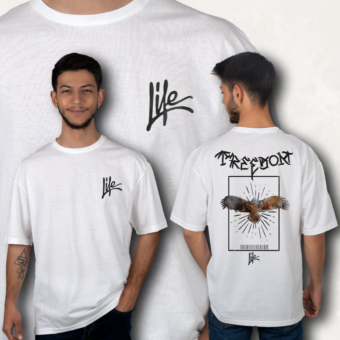 FREEDOM LİFE FİGÜRLÜ BASKILI OVERSIZE T-SHIRT