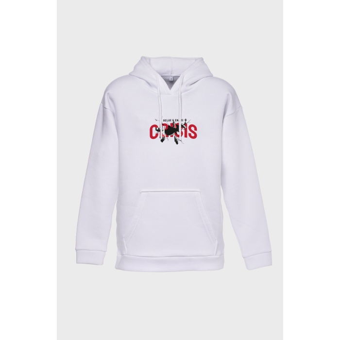 CRİSİS MİNİMAL BASKILI  ÜÇ İPLİK SWEATSHIRT OVERSIZE HOODIE