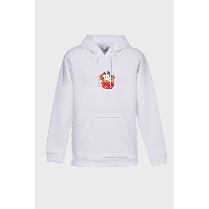 SWEEAT CAT MİNİMAL BASKILI  ÜÇ İPLİK SWEATSHIRT OVERSIZE HOODIE