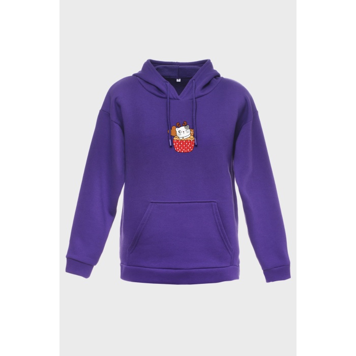 SWEEAT CAT MİNİMAL BASKILI  ÜÇ İPLİK SWEATSHIRT OVERSIZE HOODIE