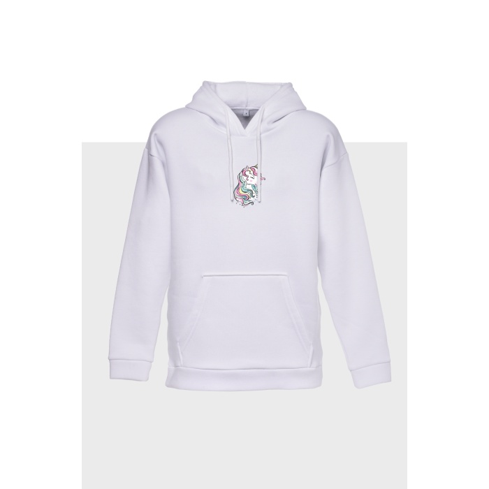 UNICORN  MİNİMAL BASKILI  ÜÇ İPLİK SWEATSHIRT OVERSIZE HOODIE