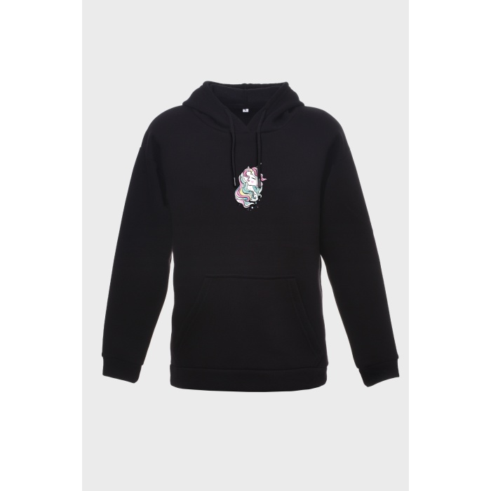 UNICORN  MİNİMAL BASKILI  ÜÇ İPLİK SWEATSHIRT OVERSIZE HOODIE