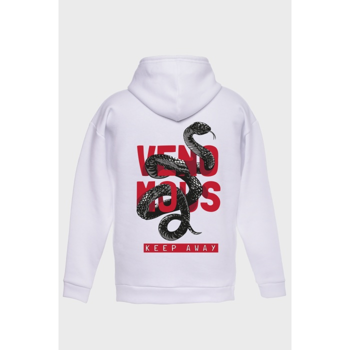 VENAMOUS SIRT BASKILI  ÜÇ İPLİK SWEATSHIRT OVERSIZE HOODIE