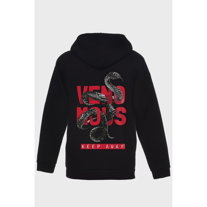 VENAMOUS SIRT BASKILI  ÜÇ İPLİK SWEATSHIRT OVERSIZE HOODIE