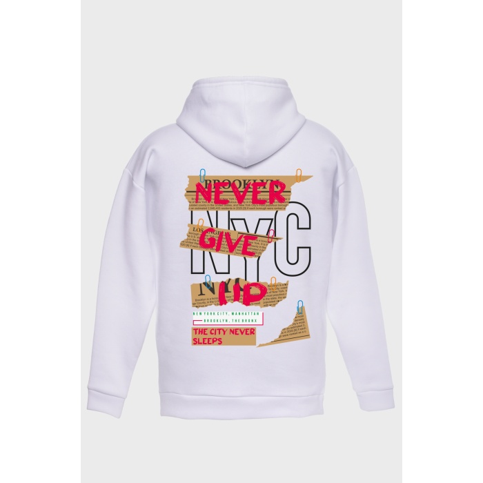 NYC SIRT BASKILI  ÜÇ İPLİK SWEATSHIRT OVERSIZE HOODIE