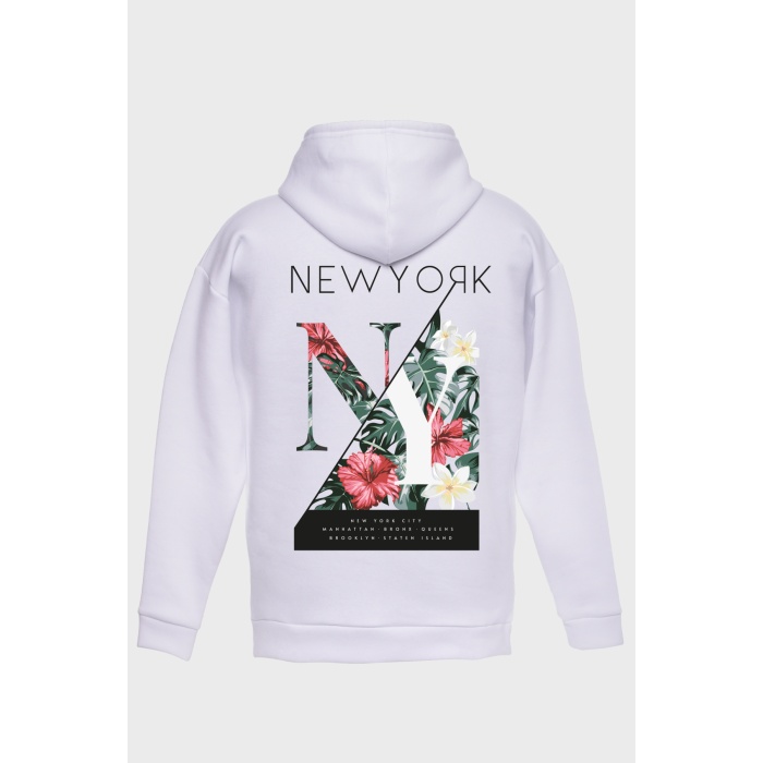 NEW YORK SIRT BASKILI  ÜÇ İPLİK SWEATSHIRT OVERSIZE HOODIE