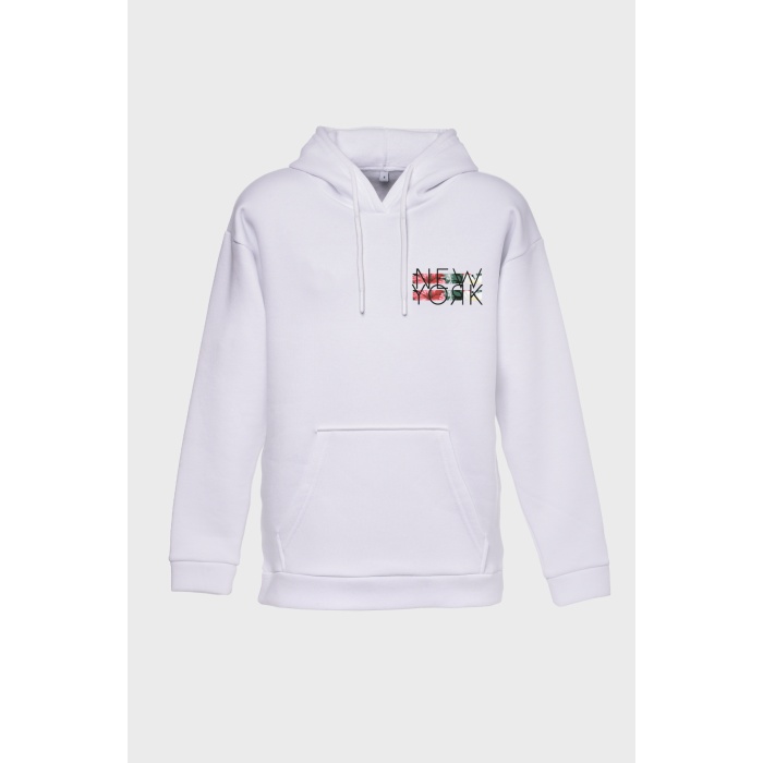 NEW YORK SIRT BASKILI  ÜÇ İPLİK SWEATSHIRT OVERSIZE HOODIE