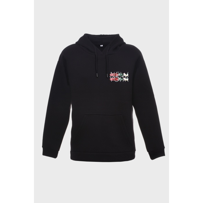 NEW YORK SIRT BASKILI  ÜÇ İPLİK SWEATSHIRT OVERSIZE HOODIE