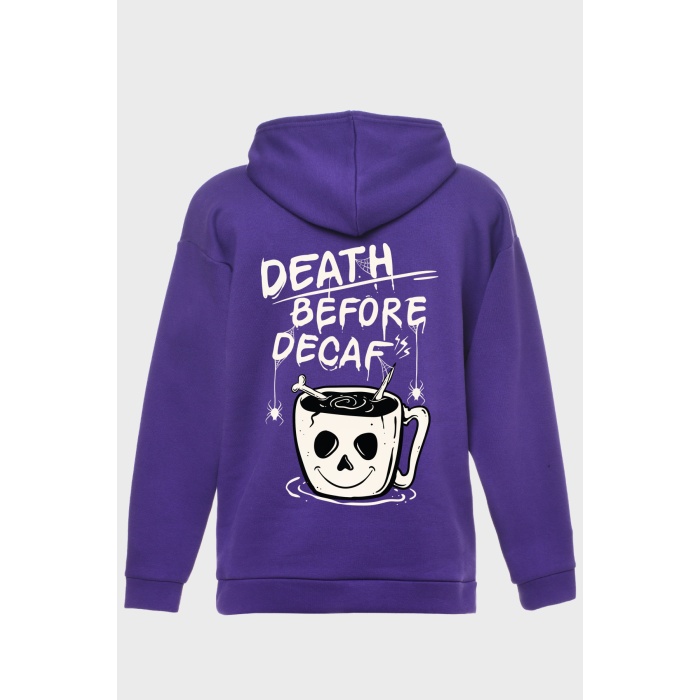 DEATH BEFORE SIRT BASKILI  ÜÇ İPLİK SWEATSHIRT OVERSIZE HOODIE