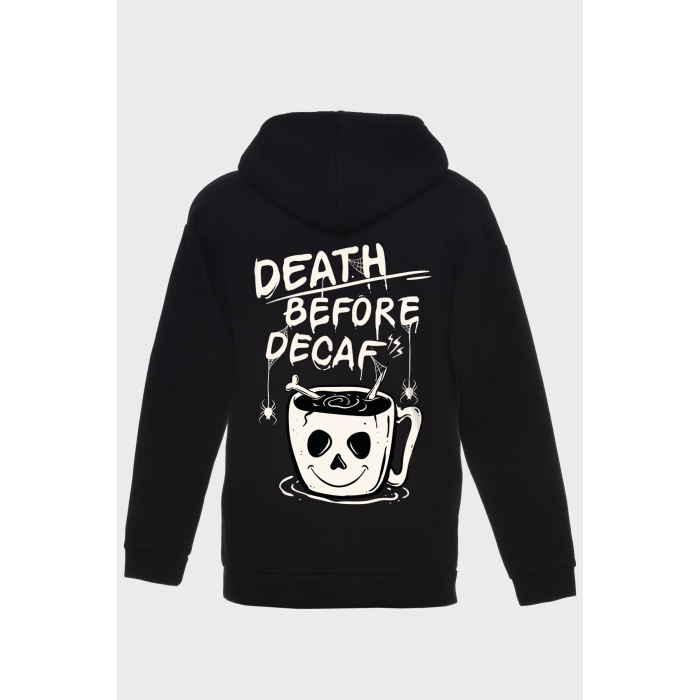 DEATH BEFORE SIRT BASKILI  ÜÇ İPLİK SWEATSHIRT OVERSIZE HOODIE