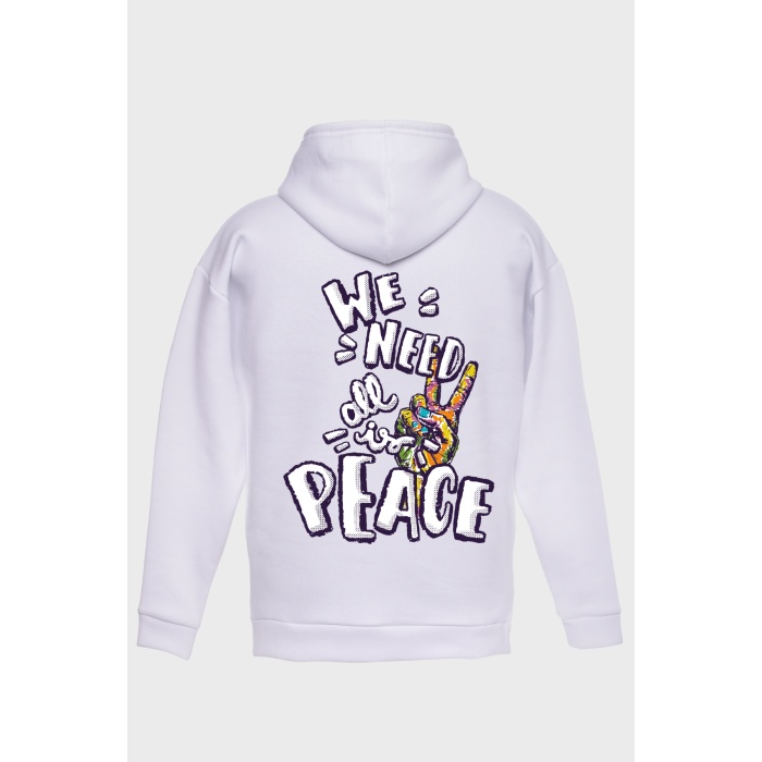 PEACE SIRT BASKILI  ÜÇ İPLİK SWEATSHIRT OVERSIZE HOODIE